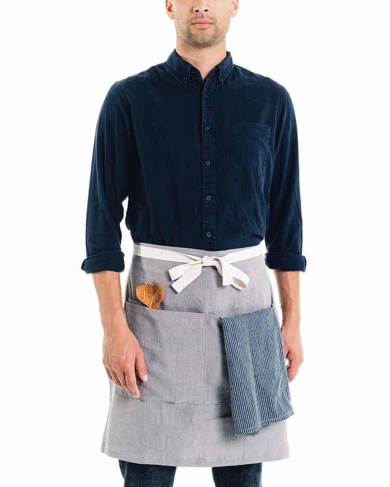 Caldo Linen Bistro Cafe Apron - Professional Grade with Pockets, Half Kitchen Apron, Mid Length 23 x 23, 40 Inch Waist Ties - Durable Unisex Uniform- Server or Chef (Grey) - Image 4